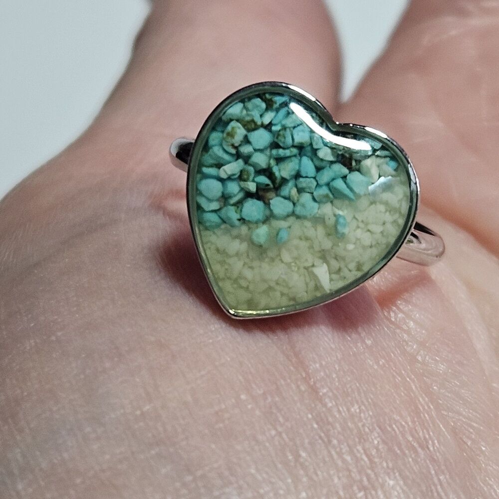 Silver Tone Turquoise Heart Adjustable Ring